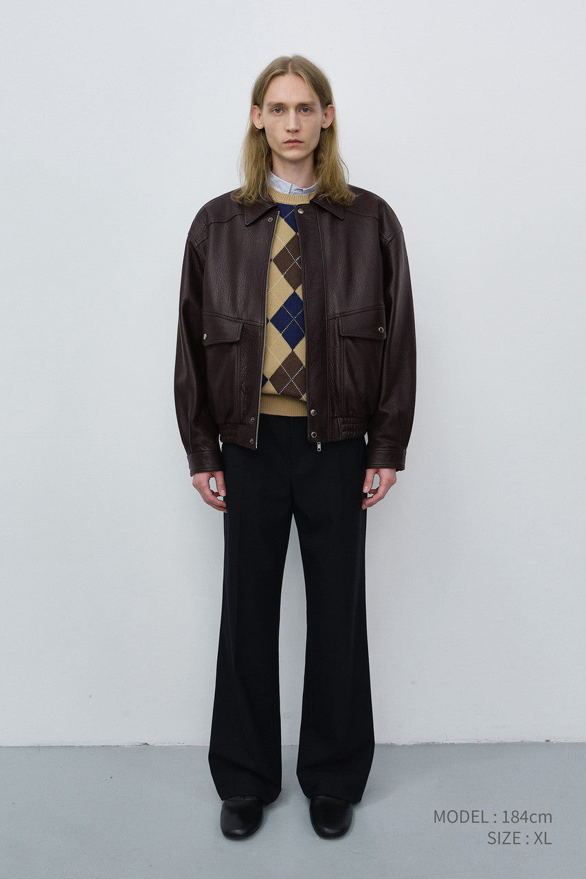Dunst Unisex Oversized Vintage Leather Blouson Brown