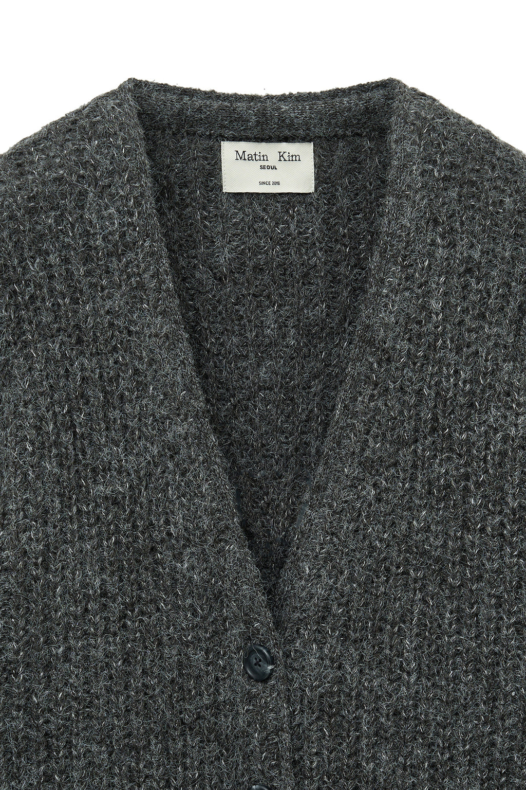 [matinkim] SIDE BUTTON POINT OVERFIT CARDIGAN IN CHARCOAL