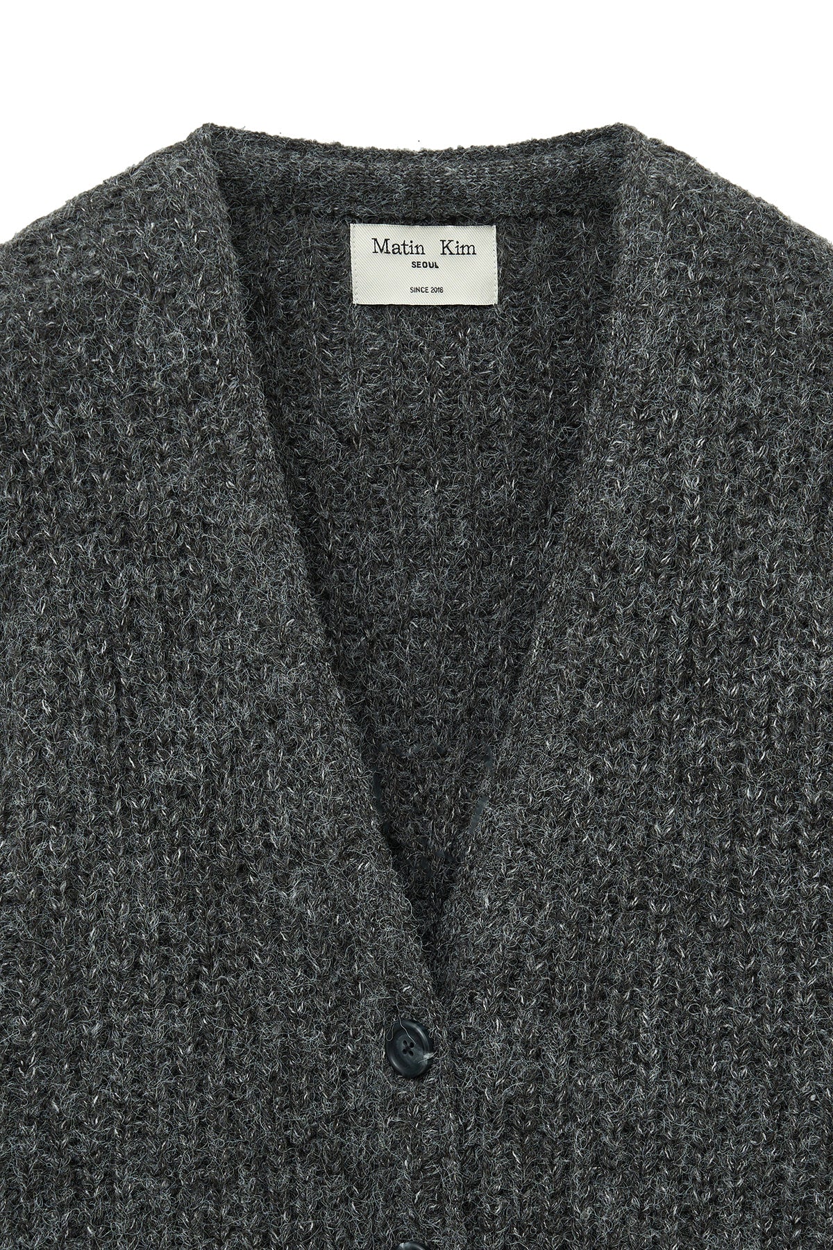 [matinkim] SIDE BUTTON POINT OVERFIT CARDIGAN IN CHARCOAL