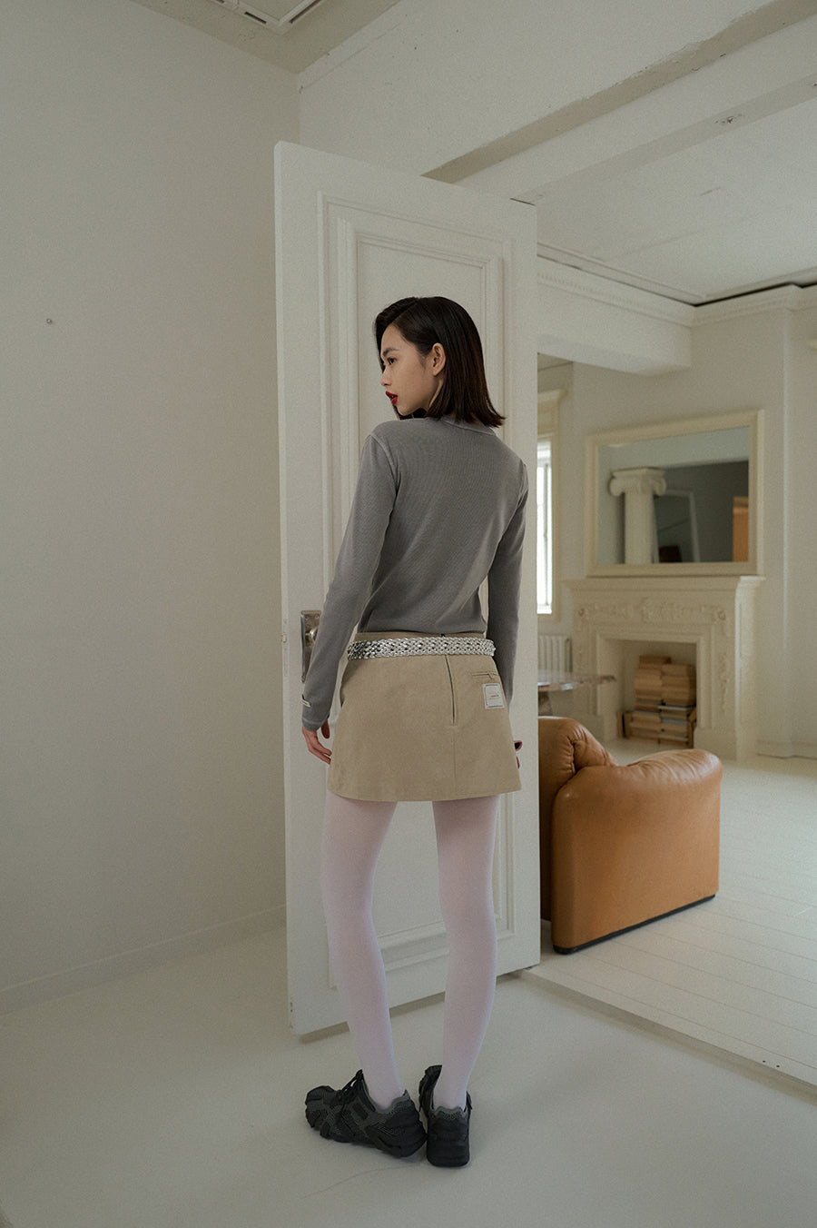Overdueflair Suede Mini Skirt Ash Gray