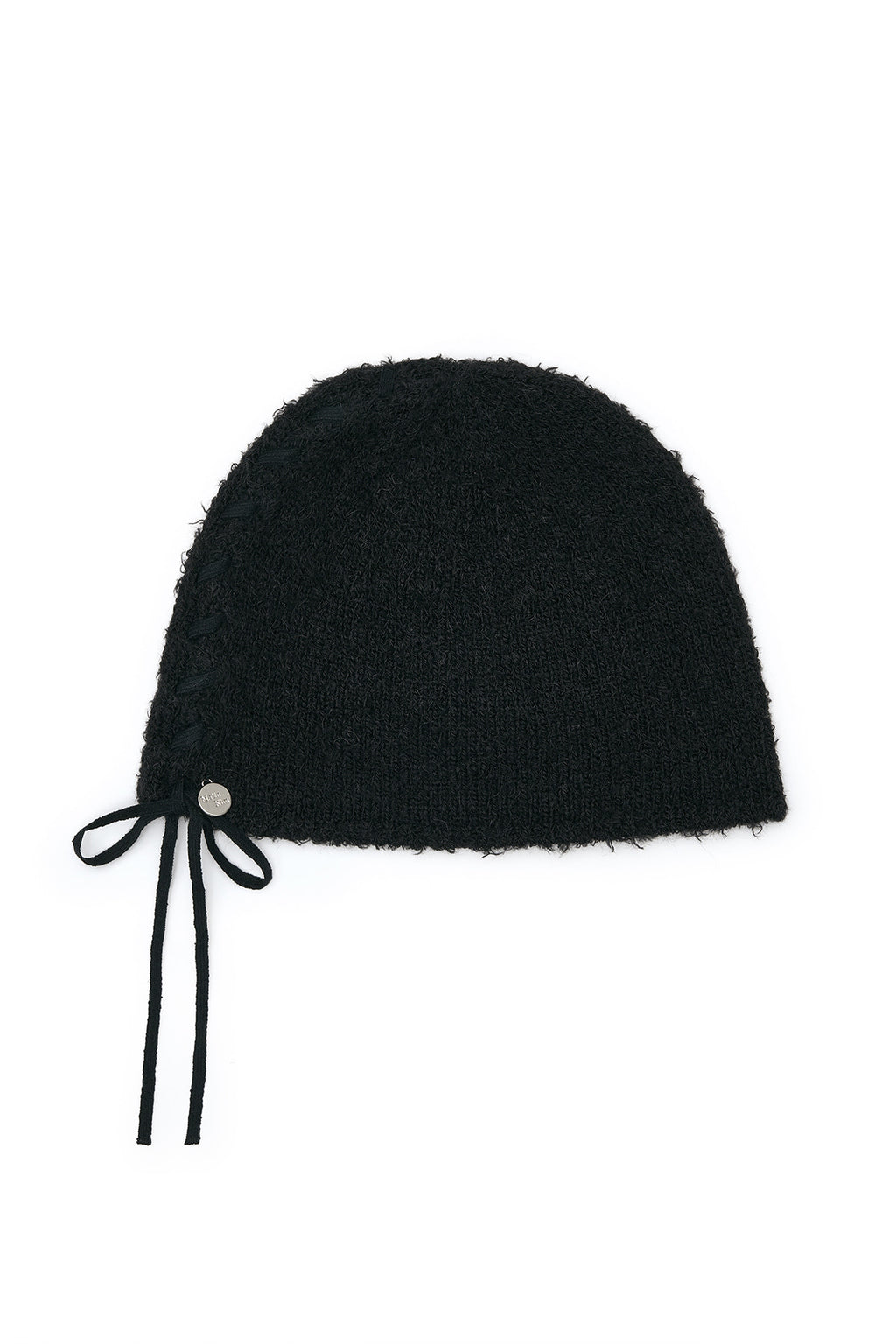 Matinkim Ribbon Tie Knit Beanie IN Black