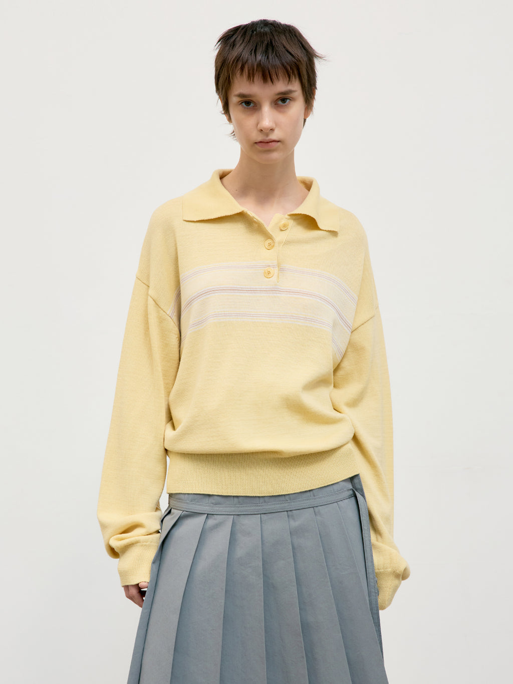 Low Classic Multi Stripe Pique Knit Top Yellow