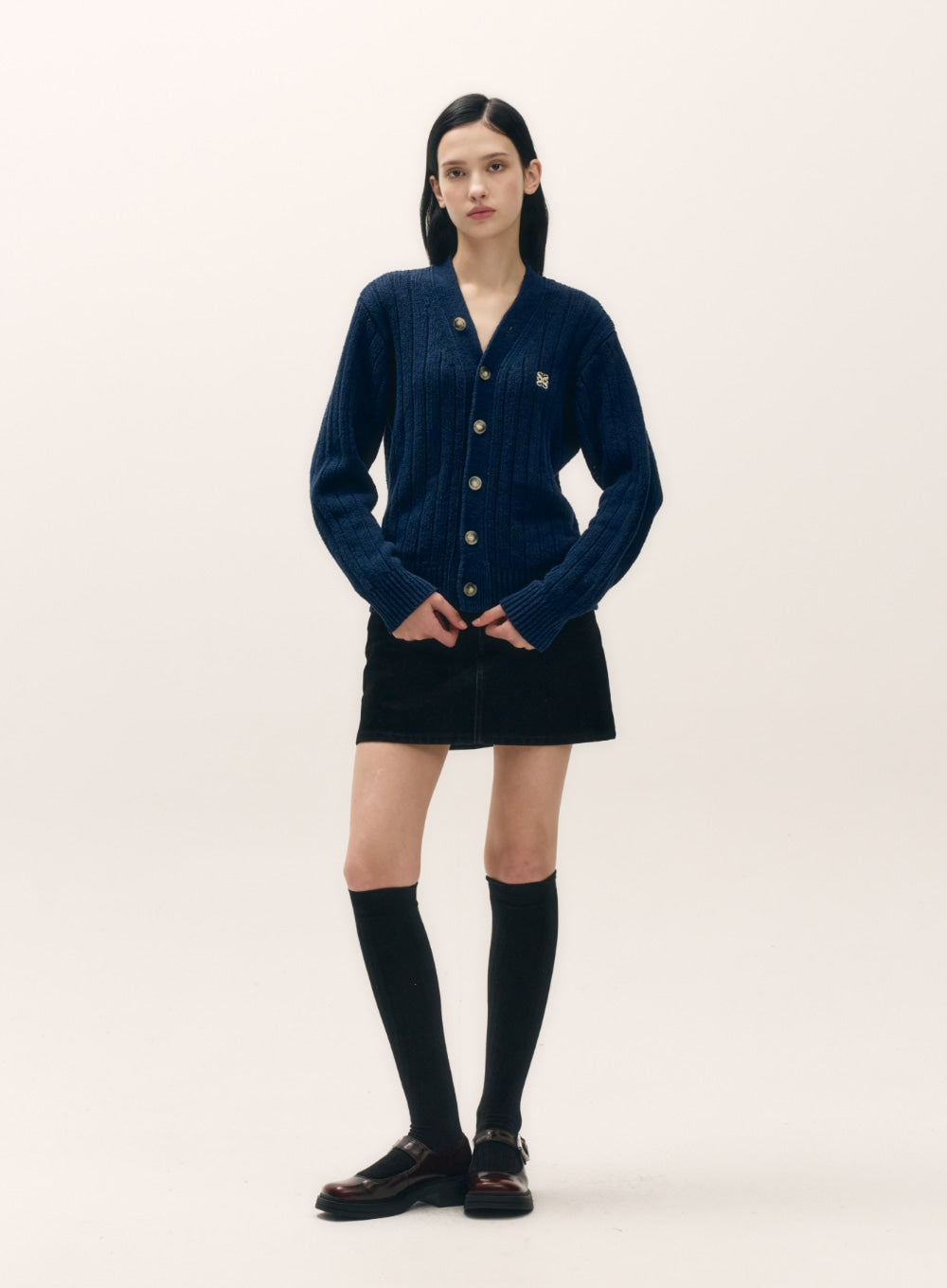 [satur] (W) Faro Over Size Boucle Cardigan - Navy Peony