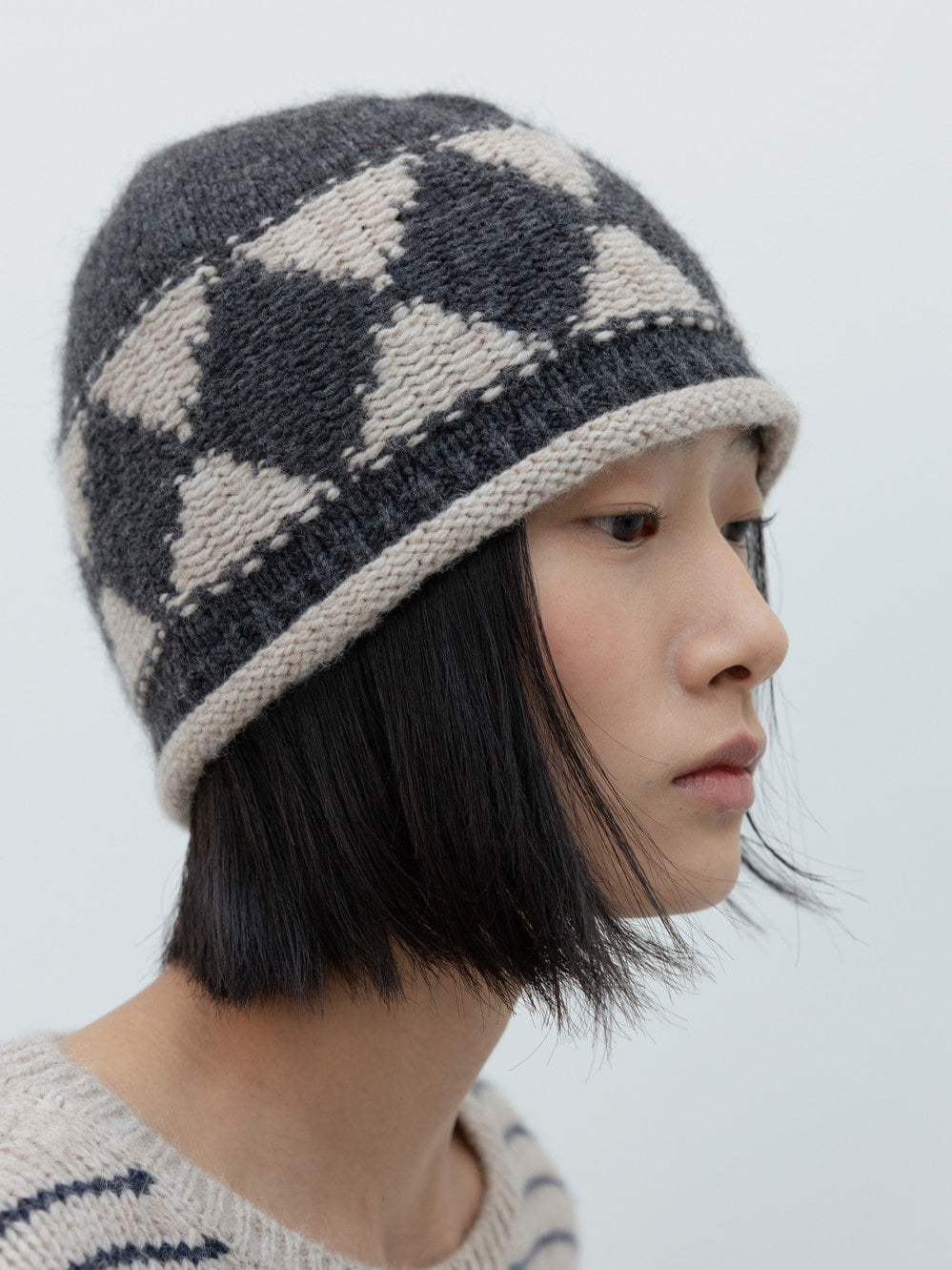 Low Classic Argyle Jacquard Knit Beanie Charcoal