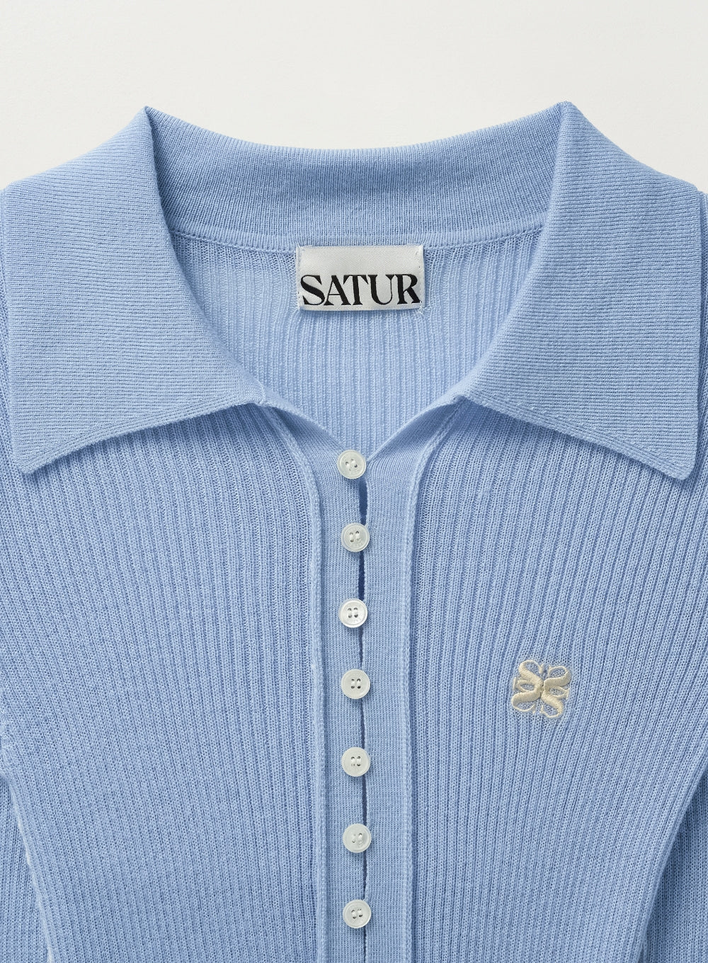 [satur] (W) Collar Button Long Sleeve Knit - Light Blue