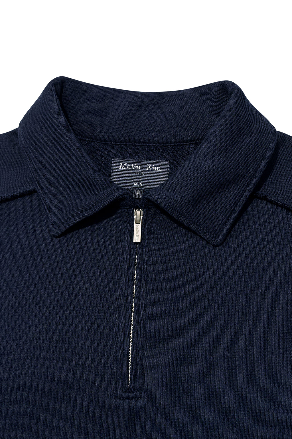 [matinkim] BACK LOGO HALF ZIP SWEATSHIRT FOR MEN IN NAVY