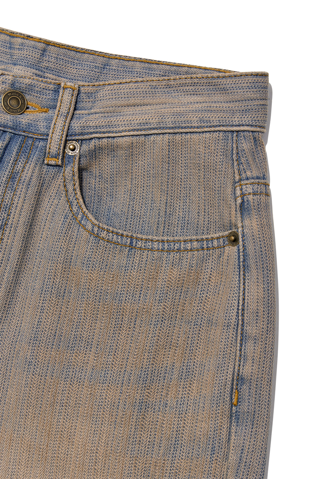 [matinkim] WASHED STRIPE BOOTS CUT DENIM PANTS IN SMOKE BLUE