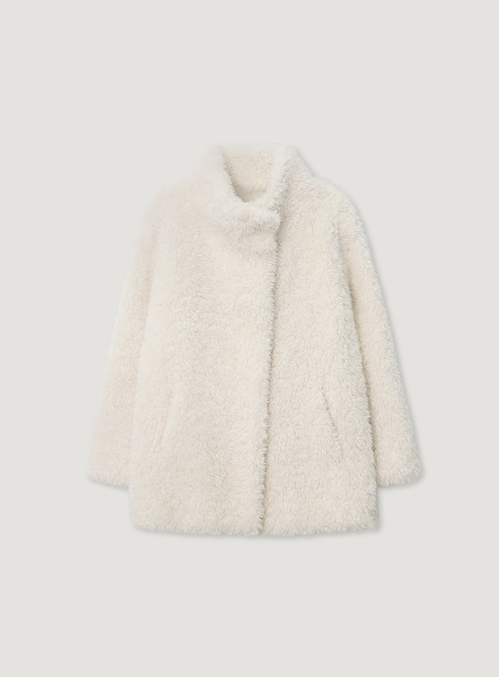 Mango Maniplease Dui Fur Half Coat Cream