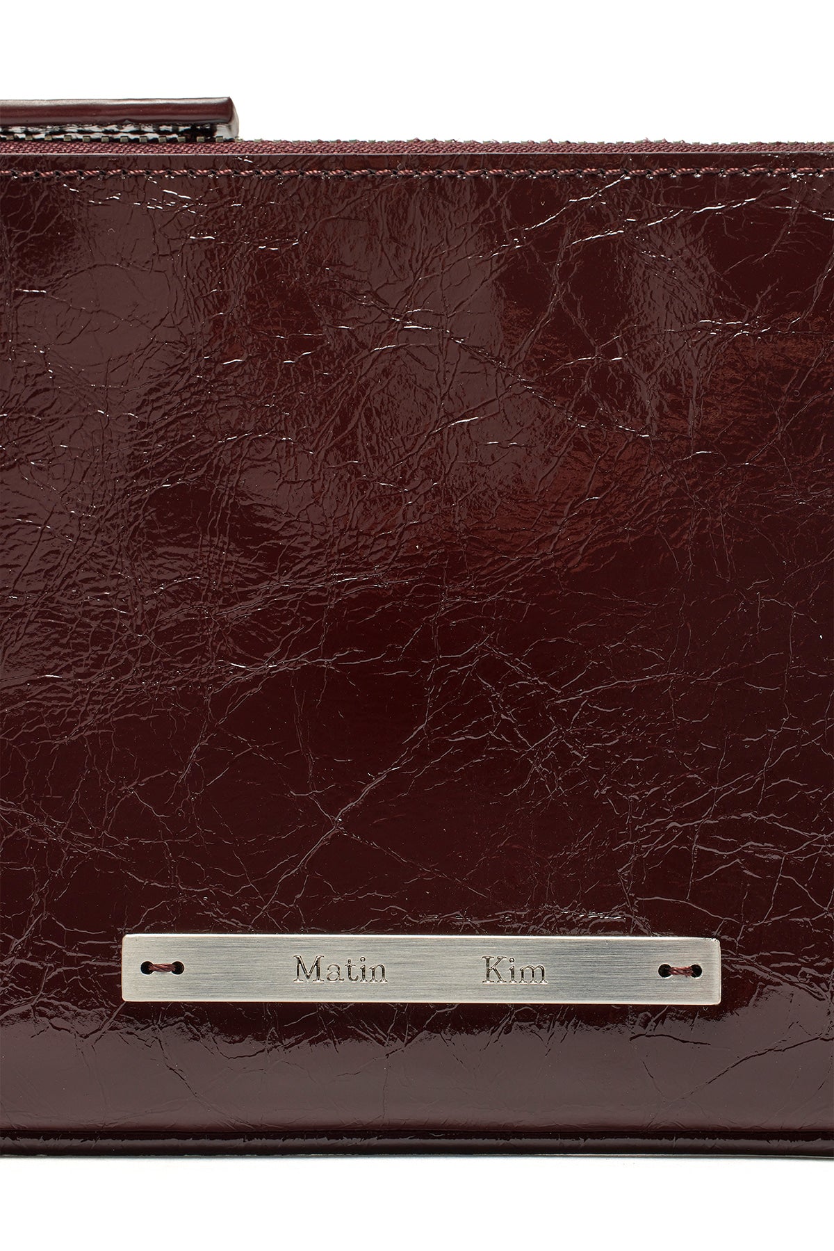 [matinkim] GLOSSY LEATHER MICRO BAG IN BURGUNDY