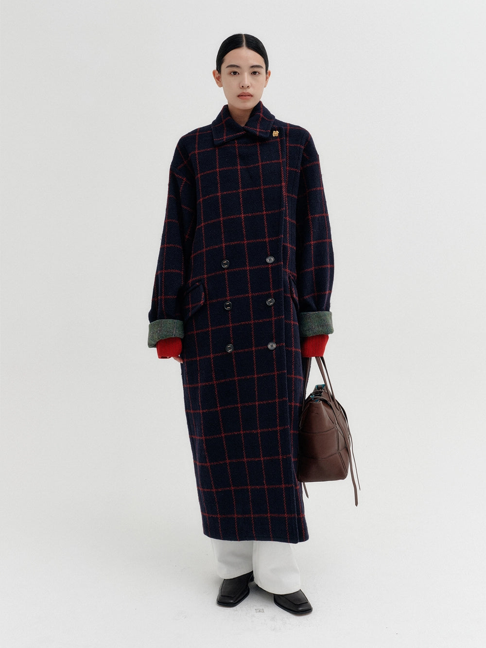 EENK Volume Silhouette Double Coat - Navy