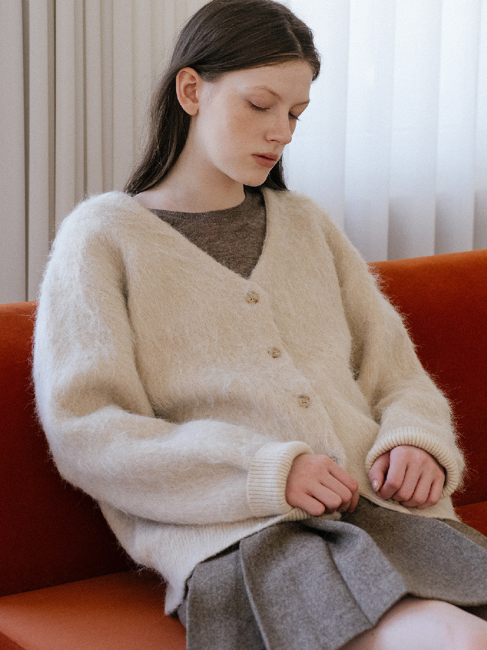 Tillidie Wool blend hairy cardigan Oatmeal