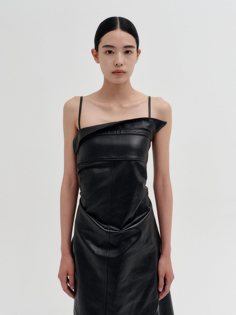 EENK Panel Line Leather Top - Black