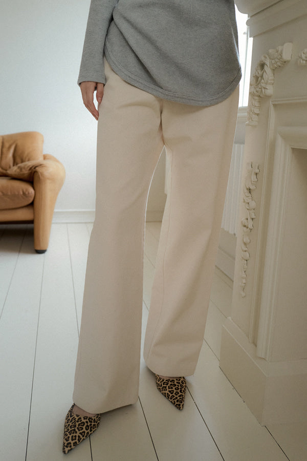 Overdueflair Cotton Straight Pants Ecru