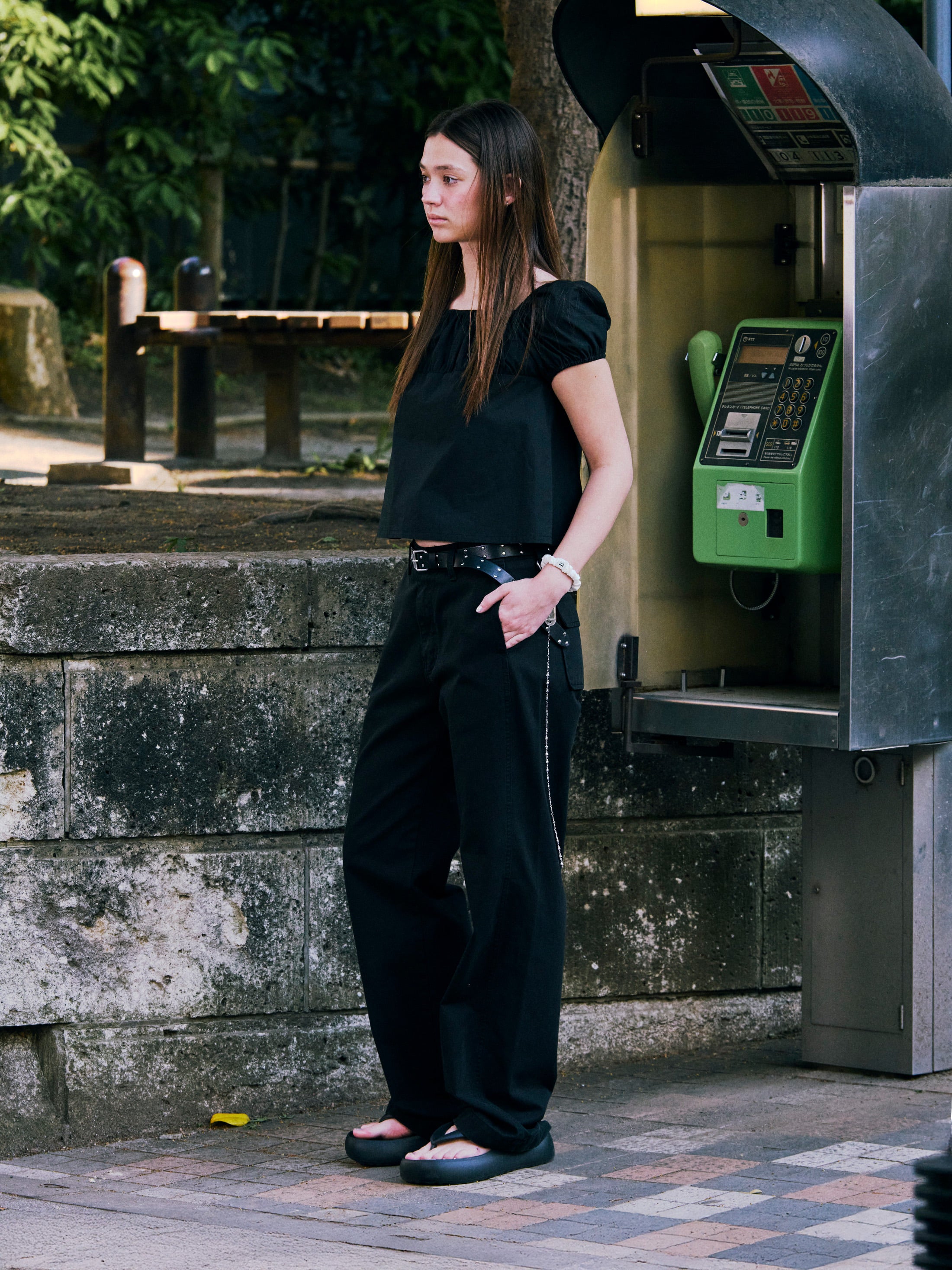 Low Classic Shirring Cotton Top Black