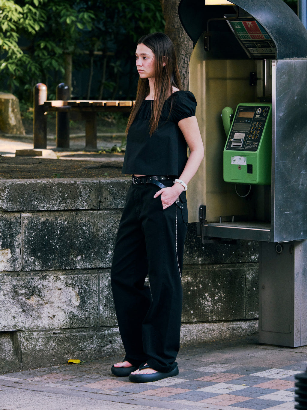 Low Classic Shirring Cotton Top Black