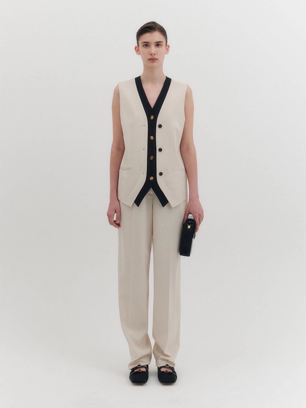 EENK Contrast Waist Pants - Ivory