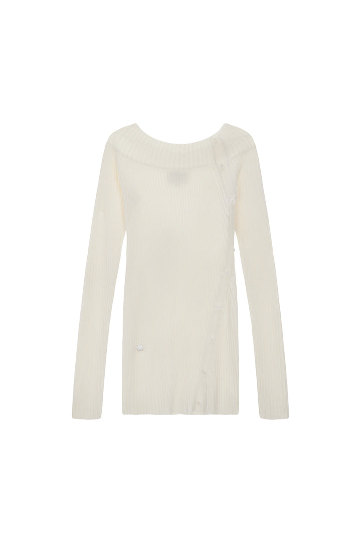Matinkim One Shoulder Button Point Knit Dress IN Ivory