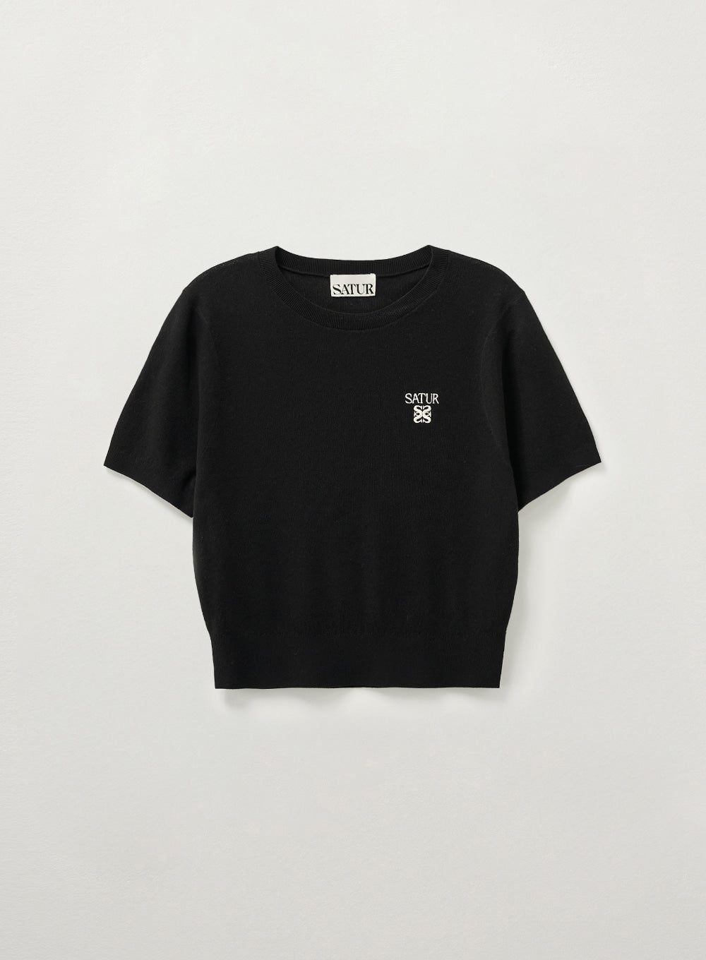 [satur] (W) Light Weight Crew Neck Half Knit - Black