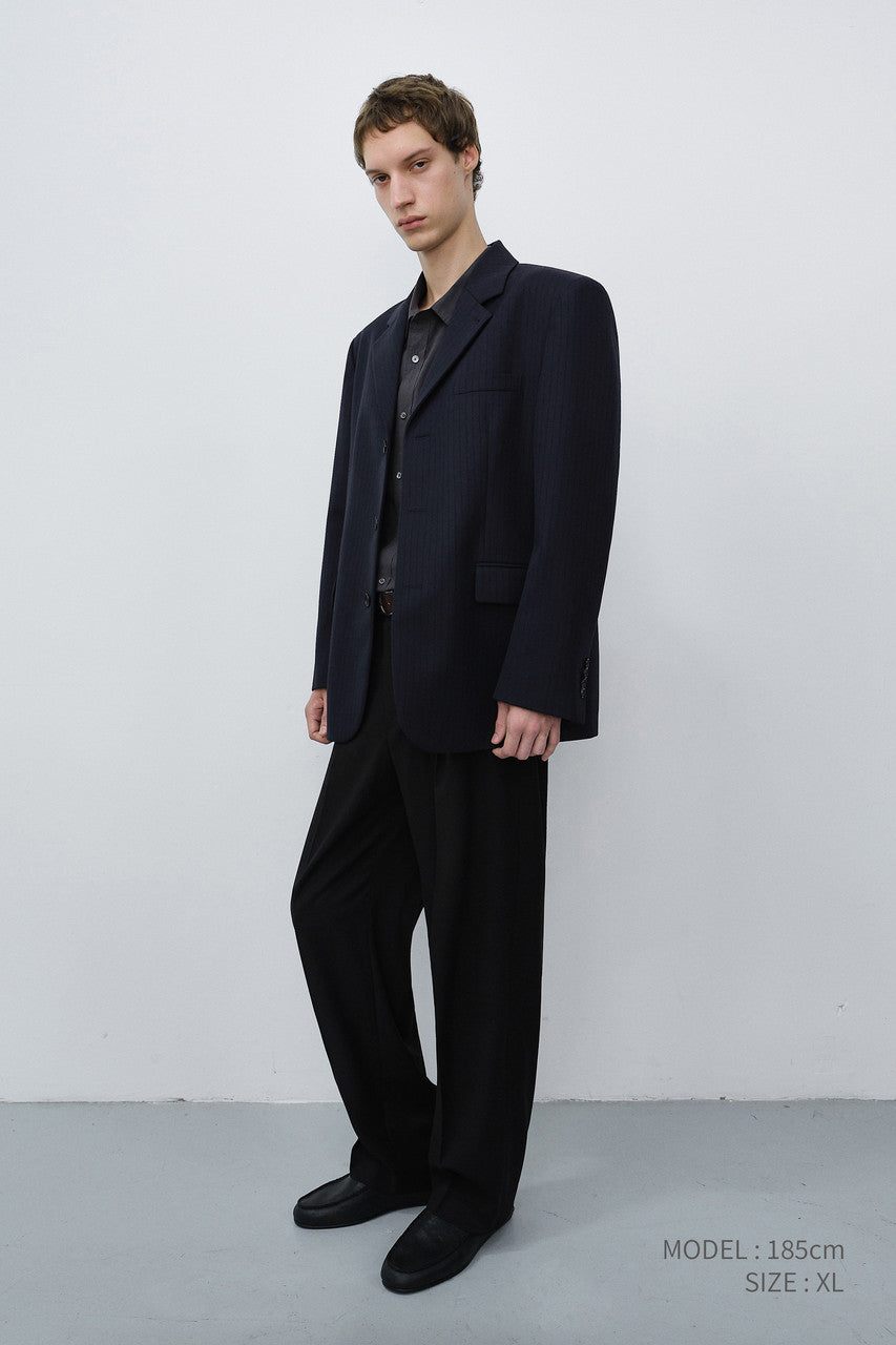 Dunst Unisex Classic 3 Button Wool Blazer Navy Stripe