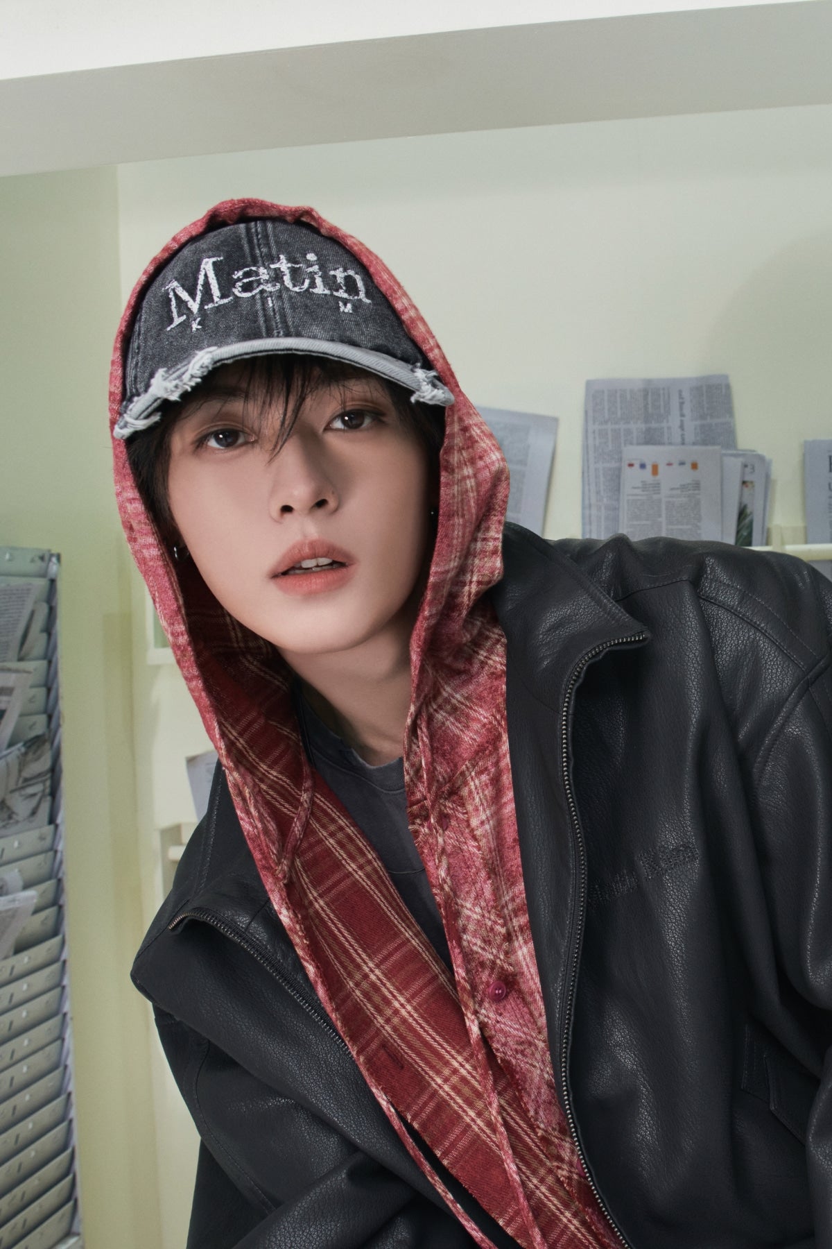 Matinkim Raw Cut Check Hooded Shirt IN Red