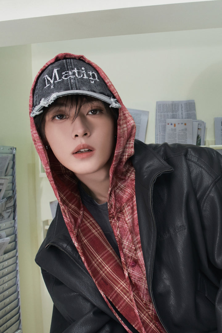 Matinkim Raw Cut Check Hooded Shirt IN Red