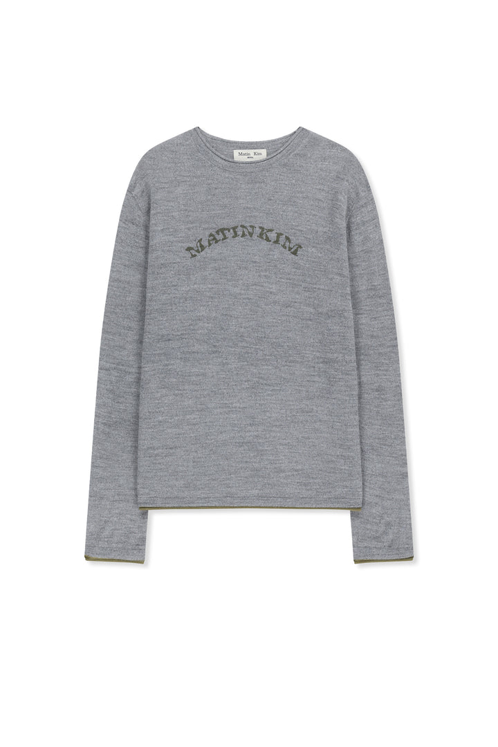 Matinkim Matin Sleeve Graphic Sheer Knit Pullover IN Grey