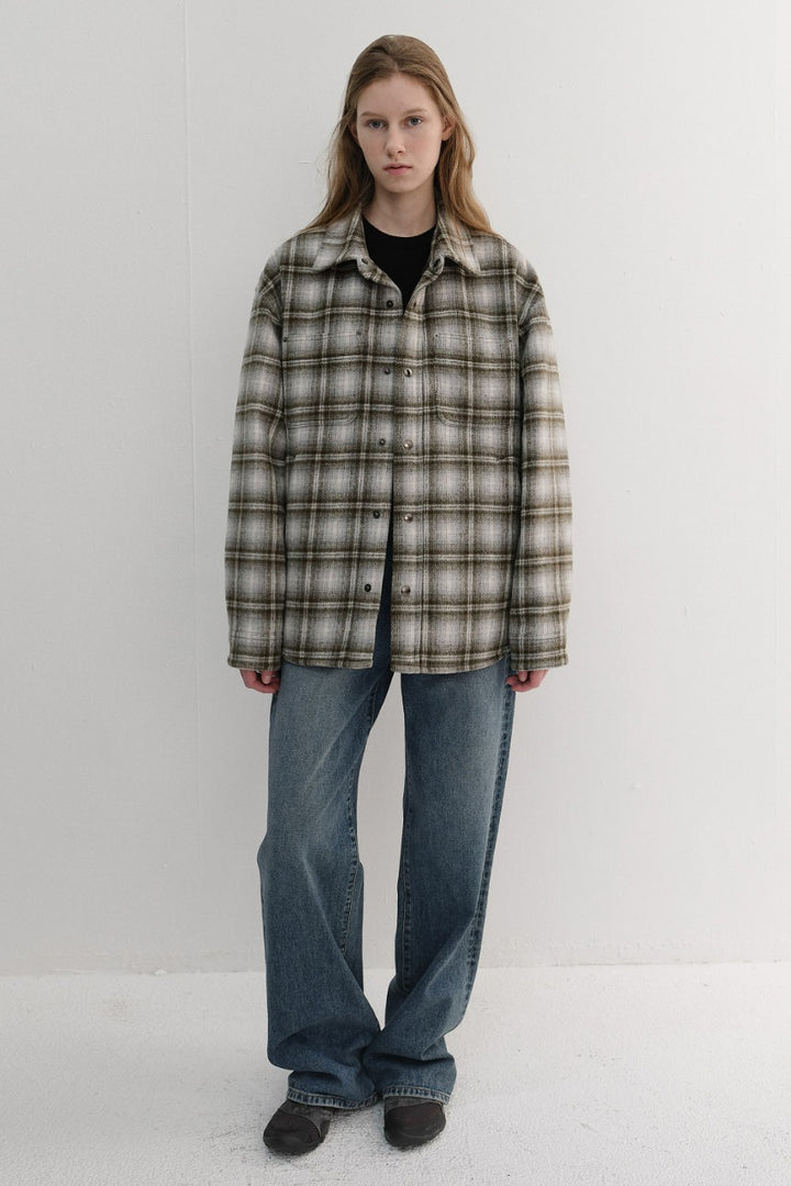 Dunst Unisex Quilted Flannel Shirt Khaki Check