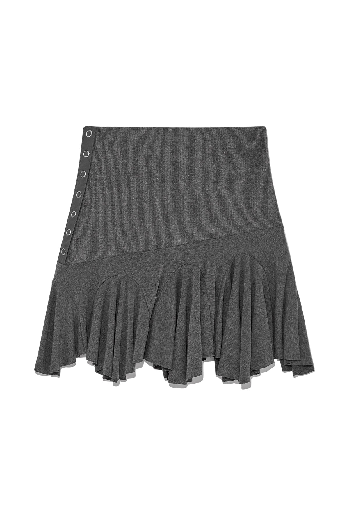 [matinkim] UNBALANCE FLARE FOLDING SKIRT IN CHARCOAL