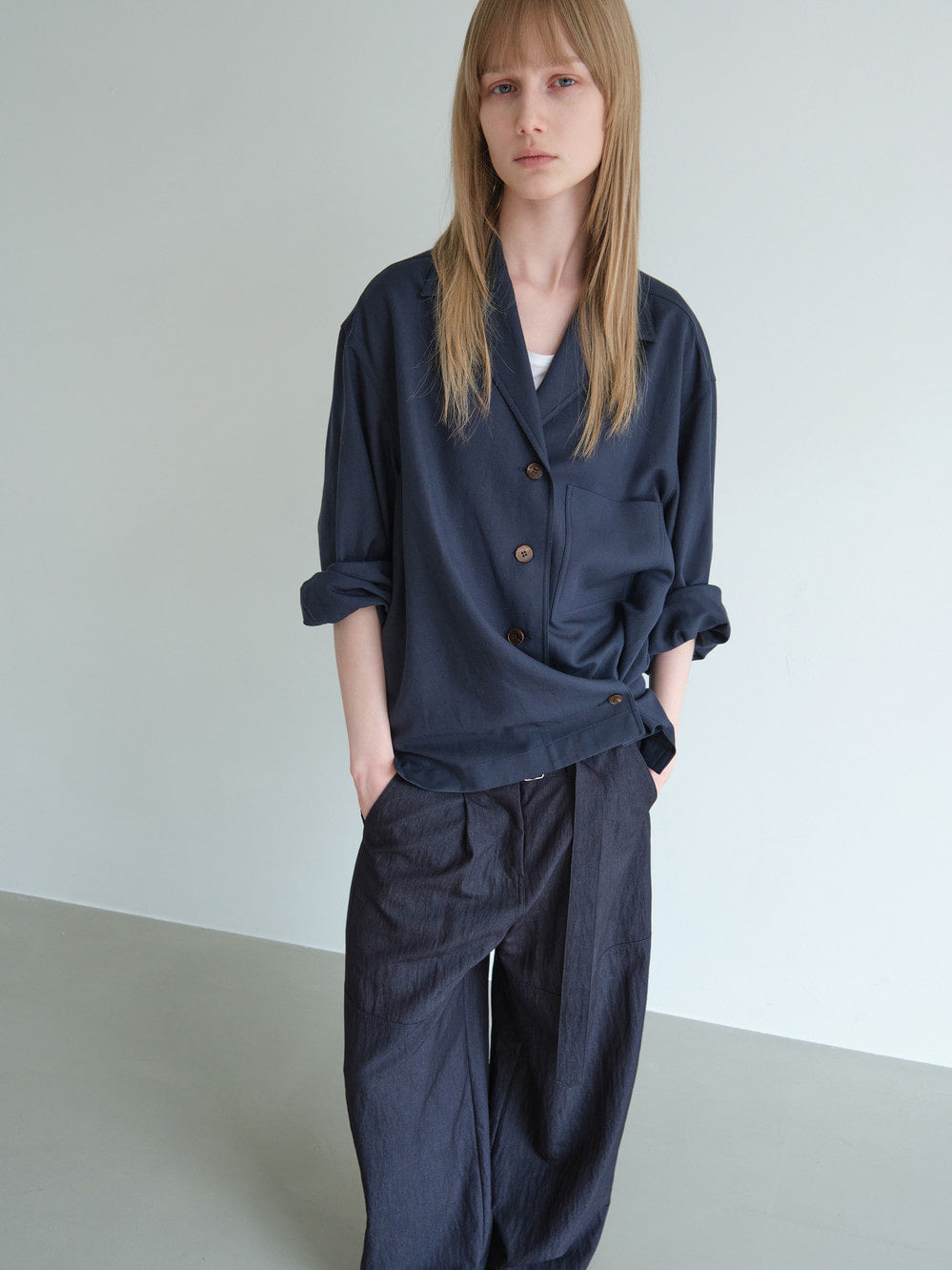 Low Classic Open Collar 2-Way Shirt Navy