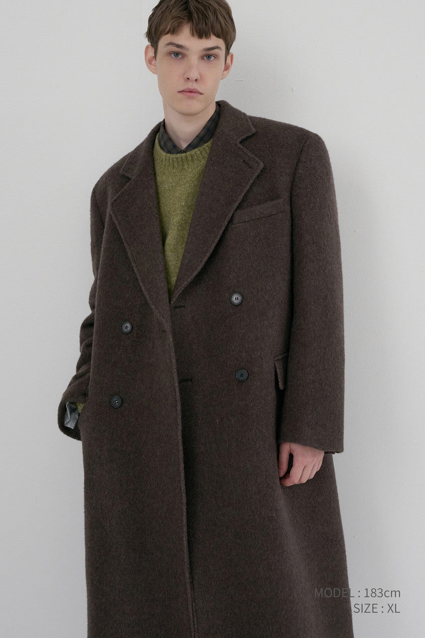 Dunst Unisex Loose Double-Breasted Coat Brown Melange