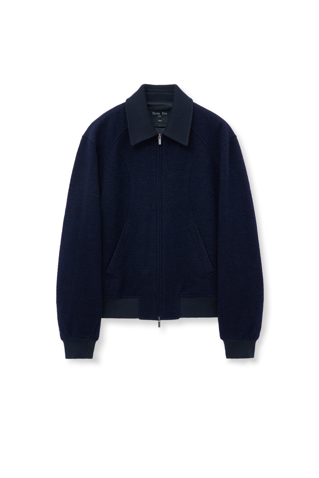 [matinkim] CURVED POINT WOOL JUMPER FOR MEN IN NAVY
