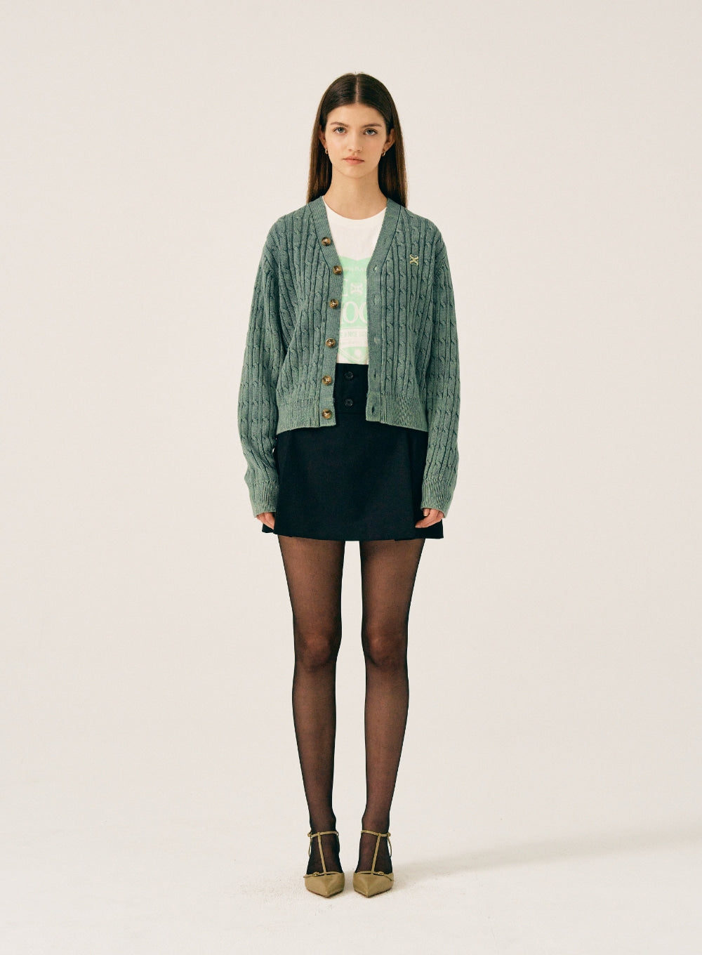 [satur] (W) Faro Over Size Cable Cardigan - Classic Green