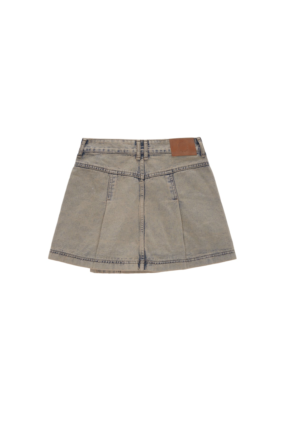 [matinkim] PLEATS WRAP DENIM MINI SKIRT IN BEIGE