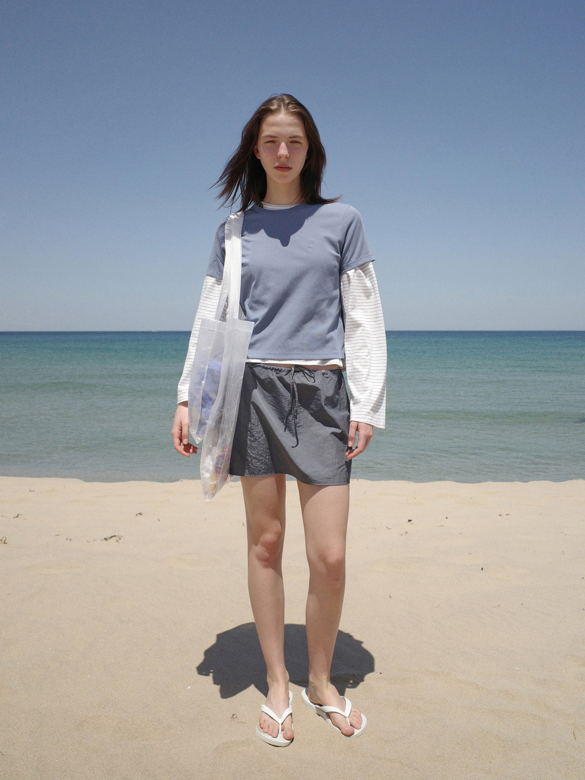 Low Classic Layered Reversible Mini Skirt Blue Charcoal