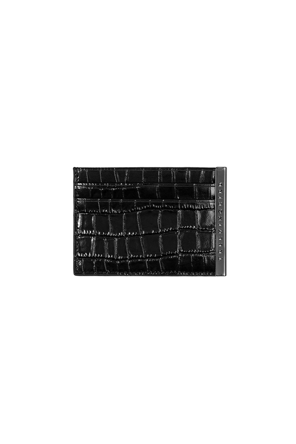 Treemingbird Slim Metal Bar Cowhide Leather Card Wallet Black