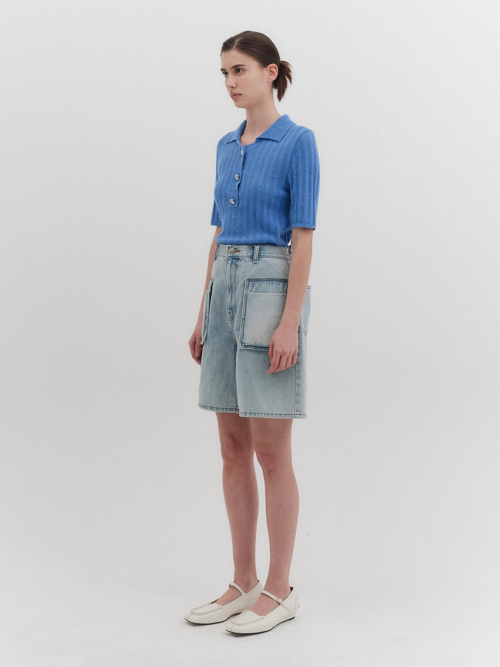 EENK Rose Button Knitwear Top - Blue