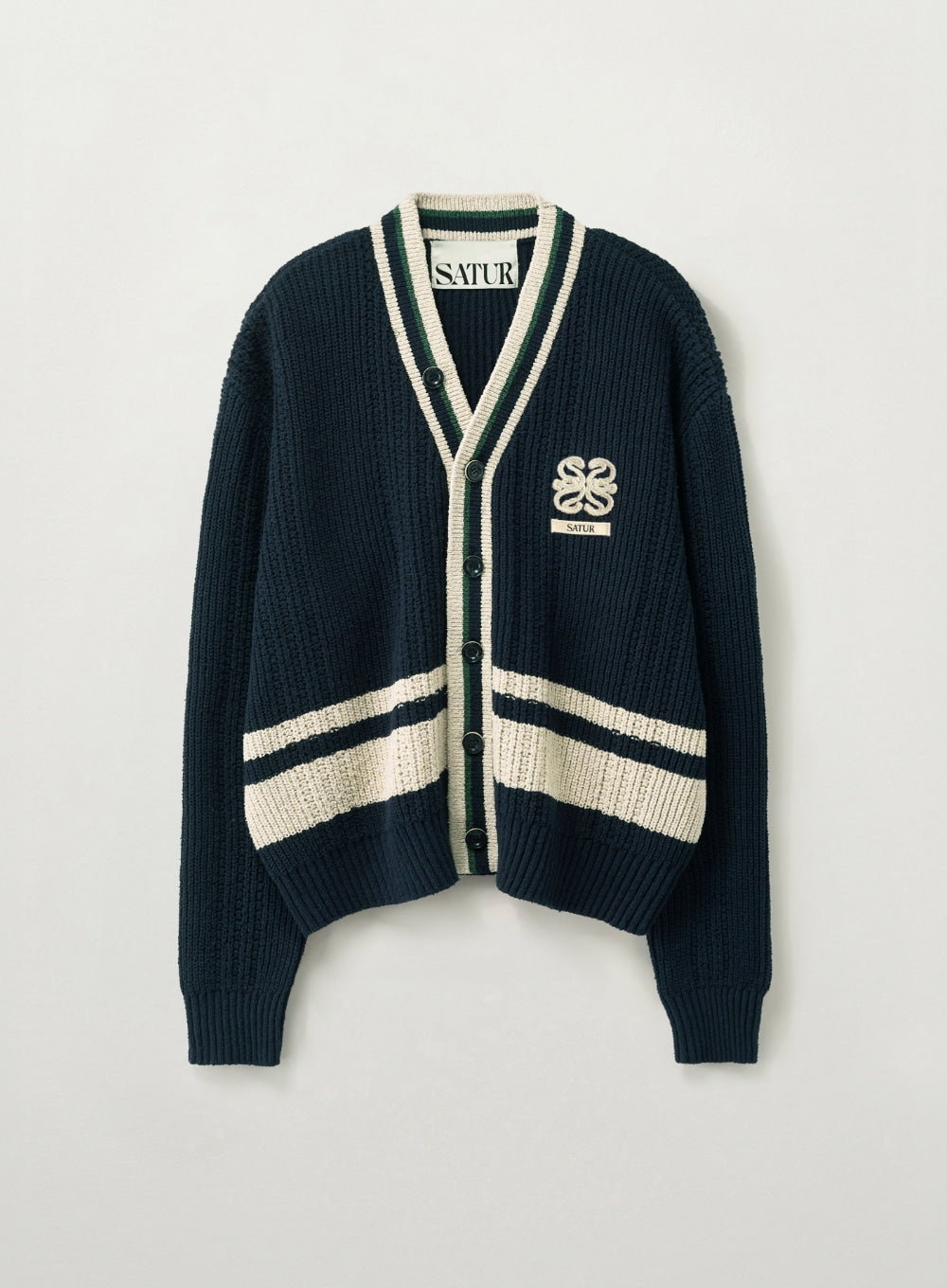 Satur Faro Stripe Cardigan - Navy