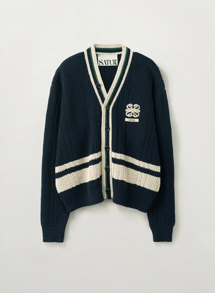 Satur Faro Stripe Cardigan - Navy