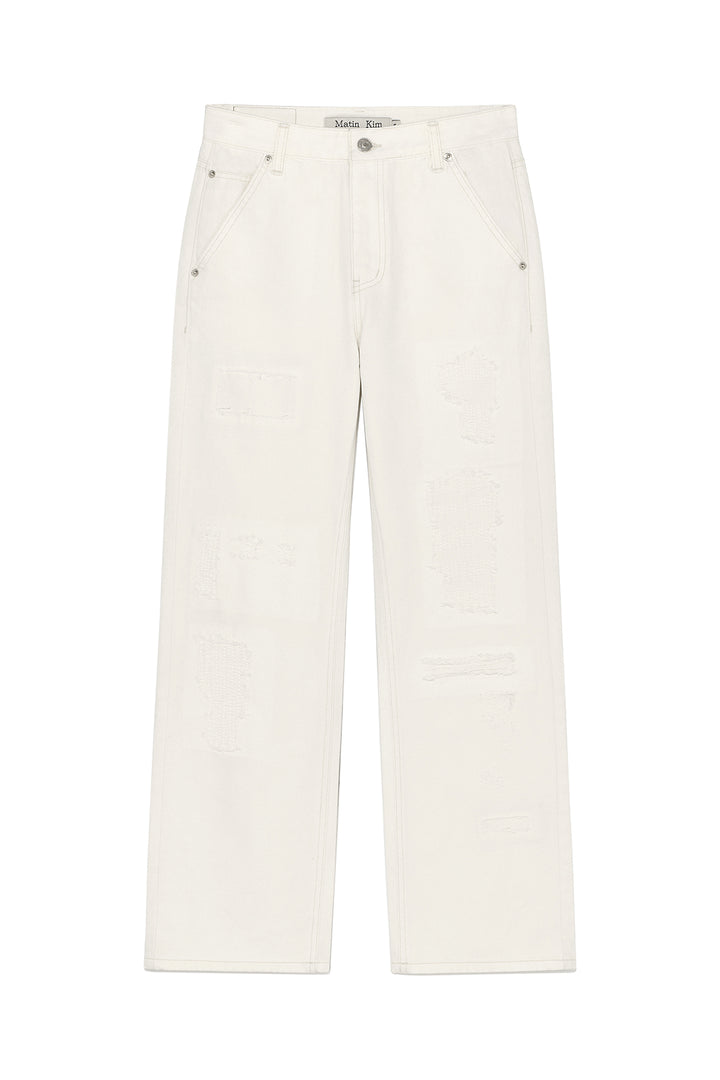 Matinkim Damage Patch Denim Pants IN Ivory