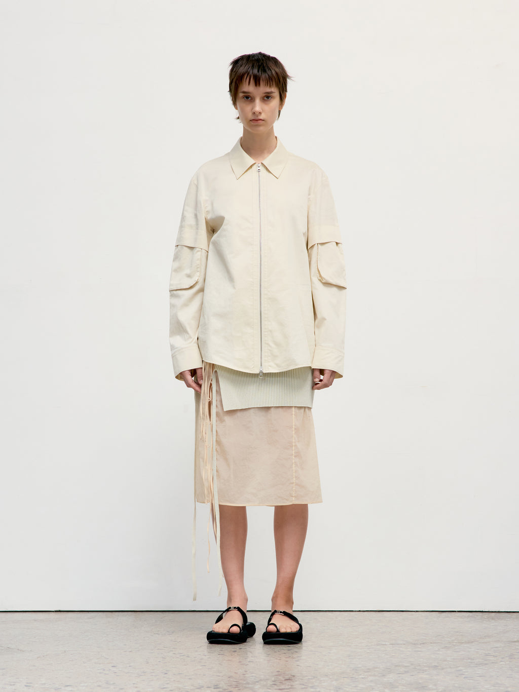 Low Classic Pocket Sleeve Zip-Up Shirt Beige
