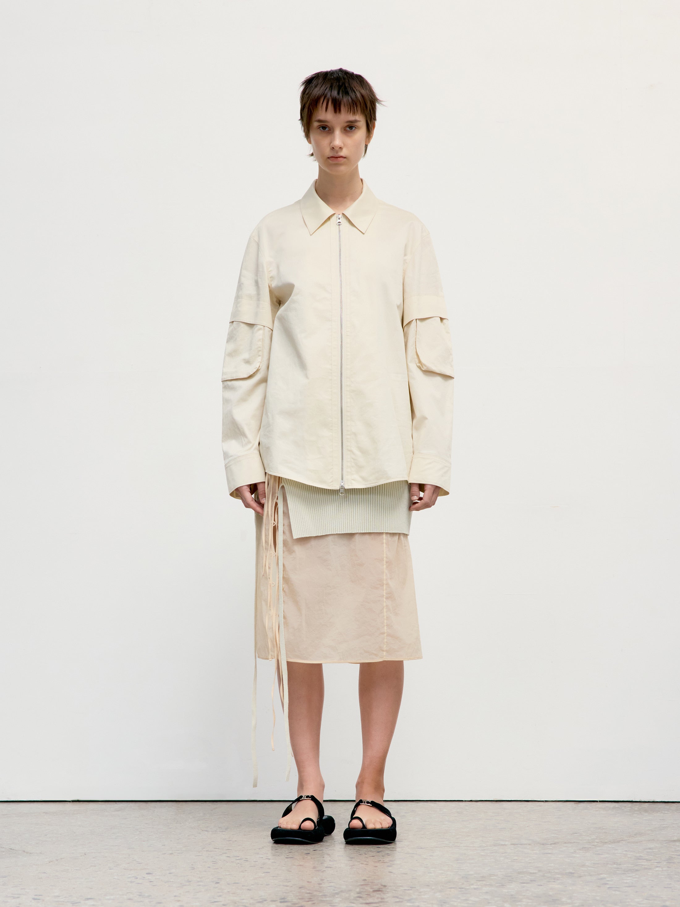 Low Classic Pocket Sleeve Zip-Up Shirt Beige