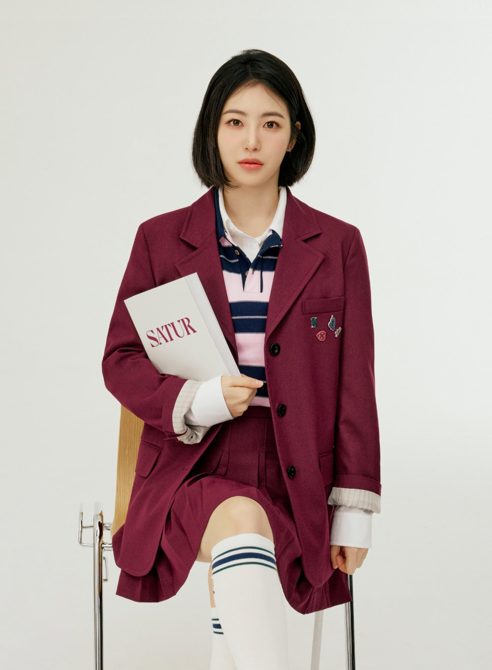 Satur 3-Button Single Blazer - Burgundy