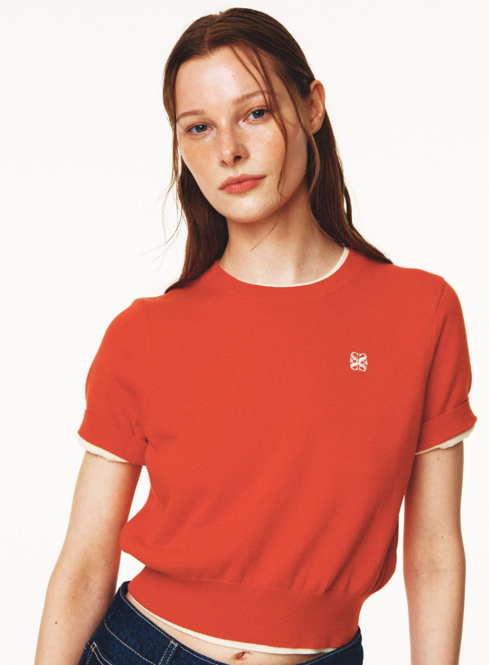 [satur] (W) Classic Crew Neck Half Knit - Red