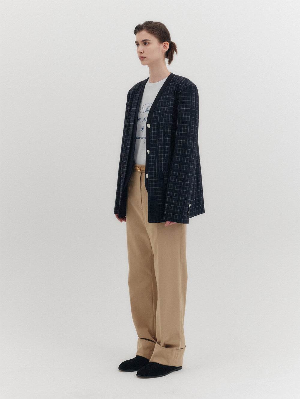 EENK V-Neck Single Button Jacket - Navy