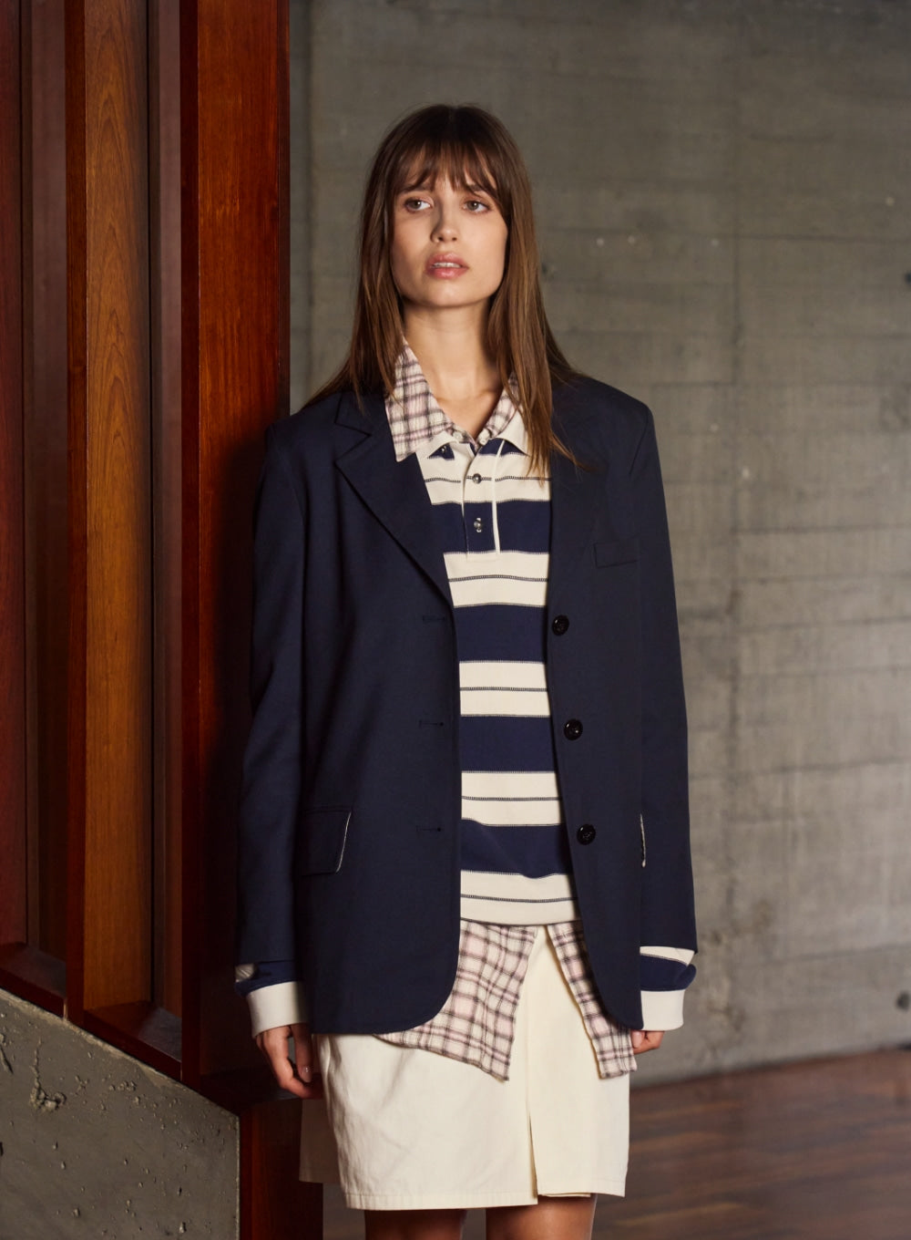 [satur] (W) 3-Button Single Blazer - Navy