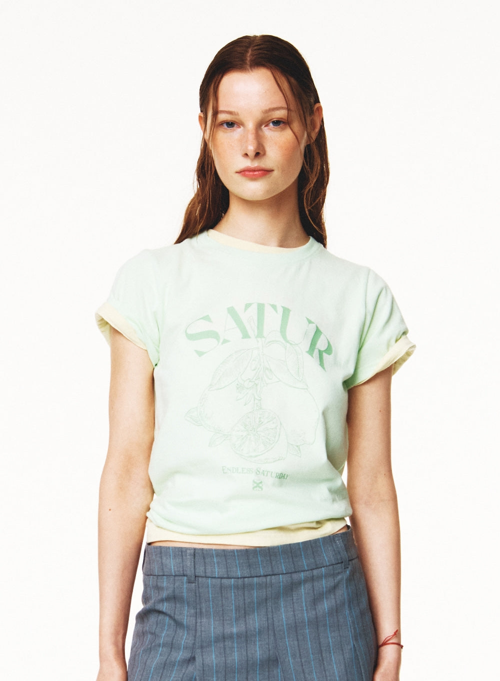 [satur] (W) Capri Citron Drawing Summer Graphic T-Shirt - Neon Green