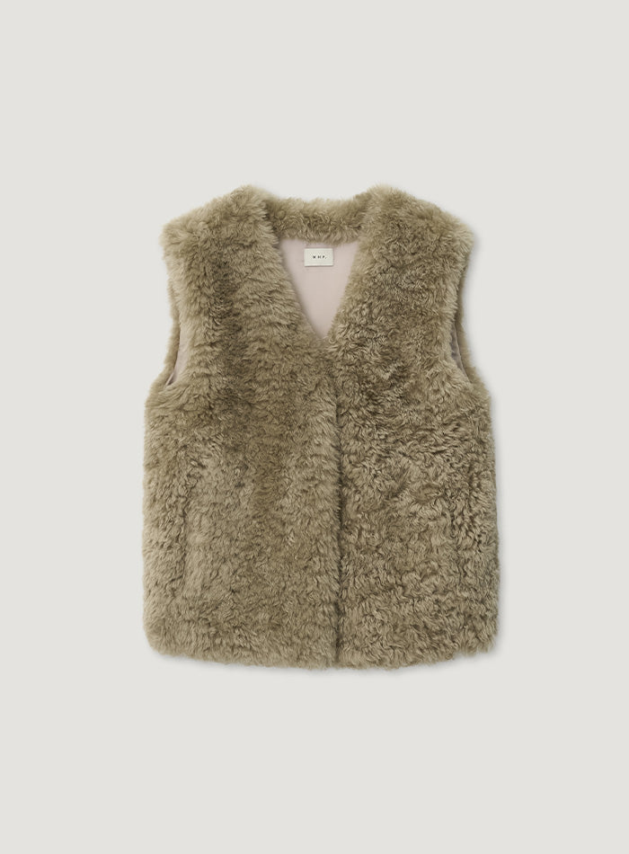 Mango Maniplease Harney Fur Vest Ash Beige