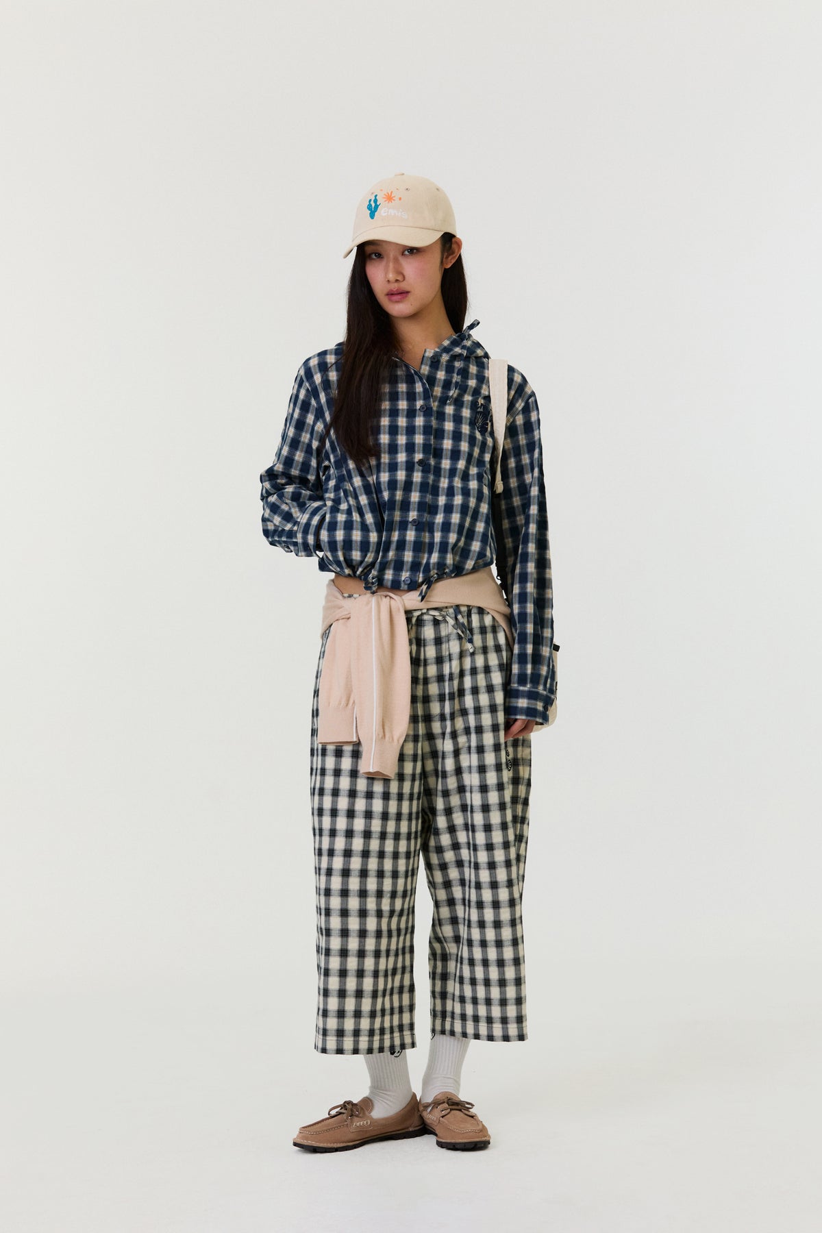 Emis 3/4 Lounge Check Pants-Ivory