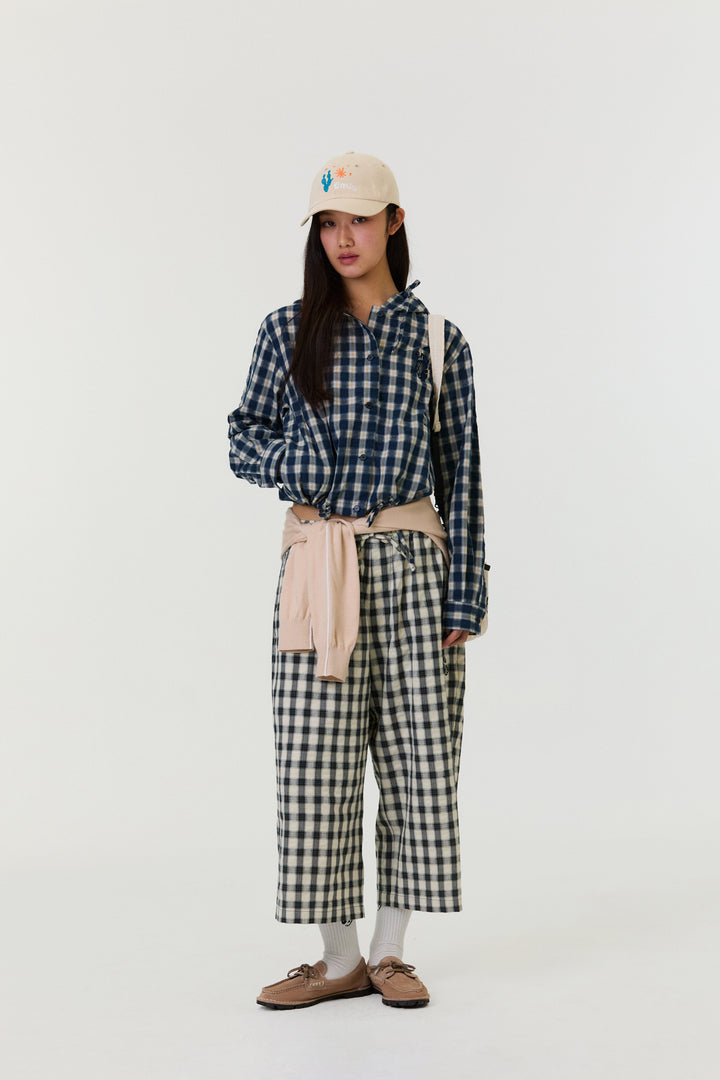 Emis 3/4 Lounge Check Pants-Ivory