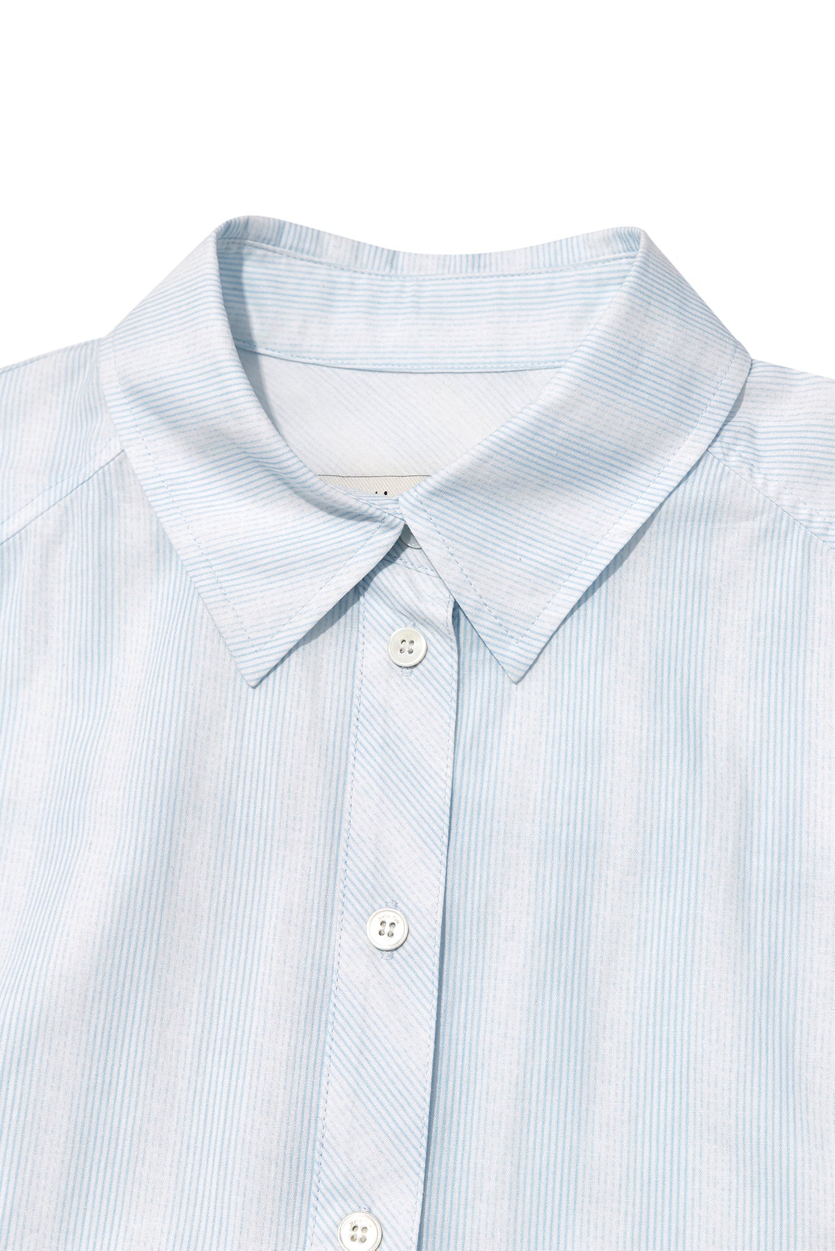 [matinkim] CUFFS BUTTON POINT STRIPE SHIRT IN LIGHT BLUE
